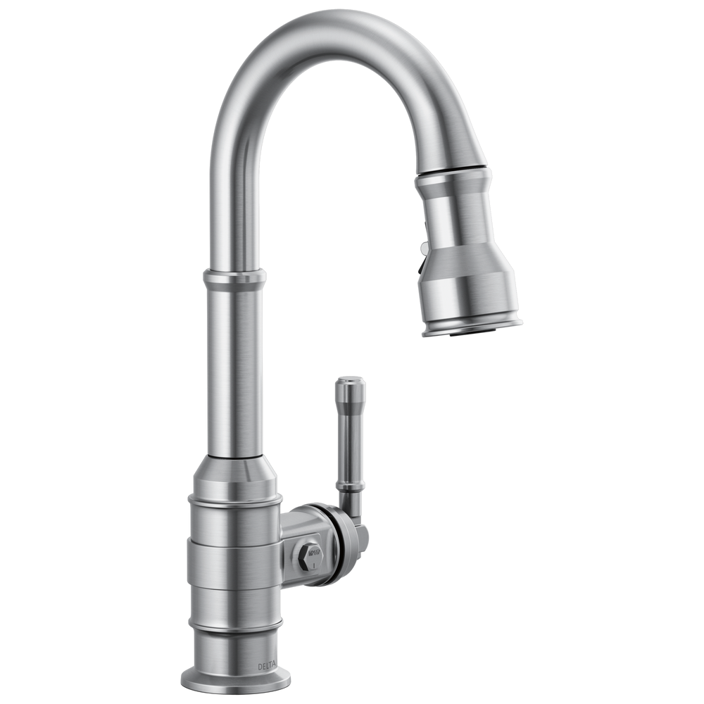 Delta Broderick: Single Handle Pull-Down Bar/Prep Faucet - / Curve w/o Tab - D6 / S