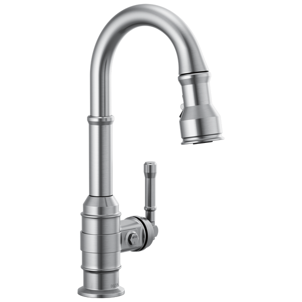 Delta Broderick: Single Handle Pull-Down Bar/Prep Faucet - / Curve w/o Tab - D6 / S