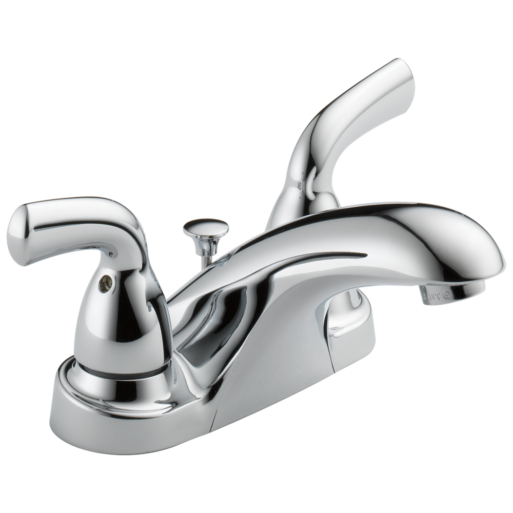 Delta Foundations: Two Handle Centerset Bathroom Faucet - / Curve w/o Tab - D6 / Plastic Pop-