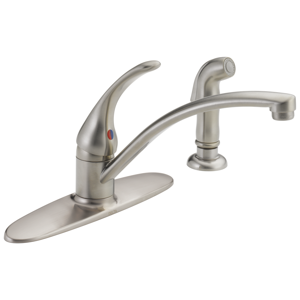 Delta Foundations: Single Handle Kitchen Faucet with Spray - / Curve w/o Tab - D11/D6 / St