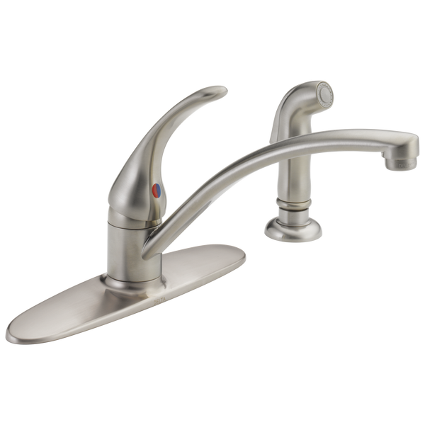 Delta Foundations: Single Handle Kitchen Faucet with Spray - / Curve w/o Tab - D11/D6 / St