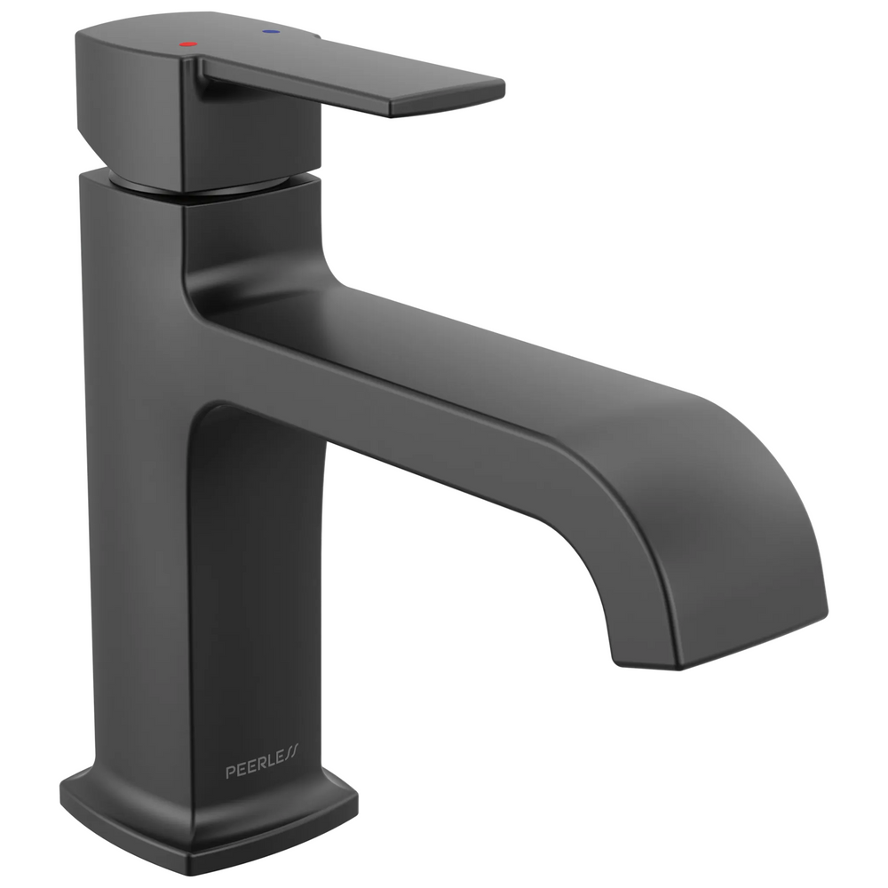 Peerless Ezra: Single-Handle Curved Spout Lavatory Faucet - / Rectangle w/ Peerless Logo
