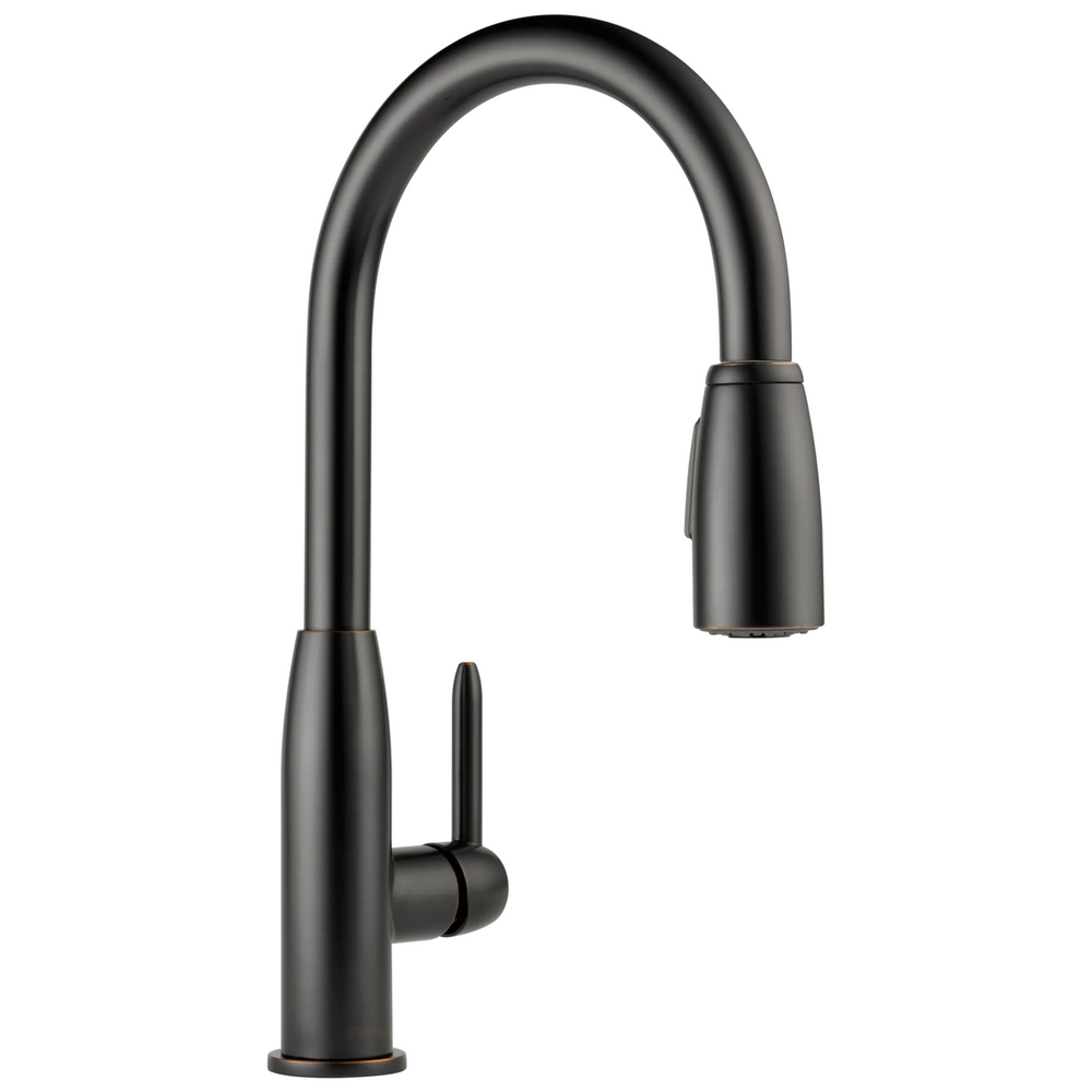 Peerless Tunbridge: Single Handle Kitchen Pull-Down - / Rectangle w/ Peerless Logo