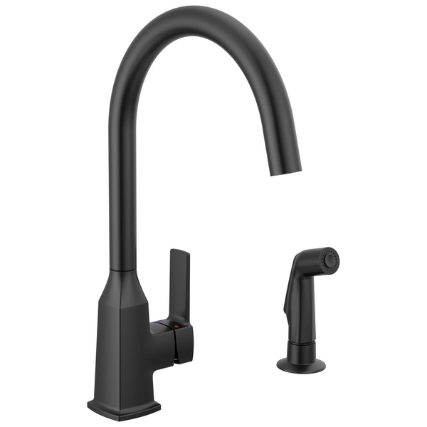 Peerless Ezra: Single-Handle Kitchen Faucet with Spray - / Rectangle w/ Peerless Logo -