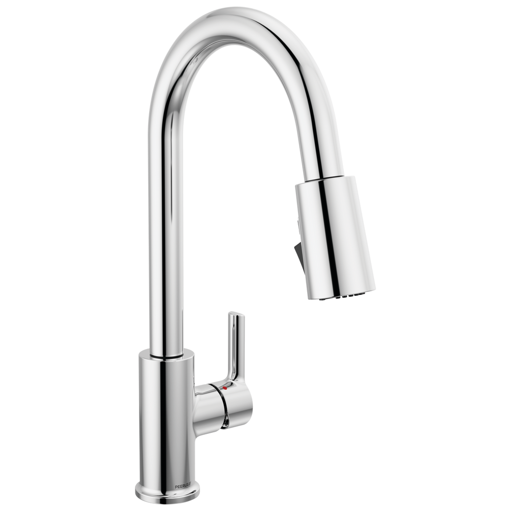 Peerless Flute: Single Handle Pulldown Kitchen Faucet - / Rectangle w/ Peerless Logo - PL6 /