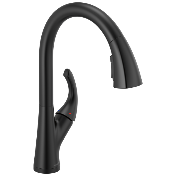 Peerless Parkwood: Single Handle Pulldown Kitchen Faucet - / Rectangle w/ Peerless Logo