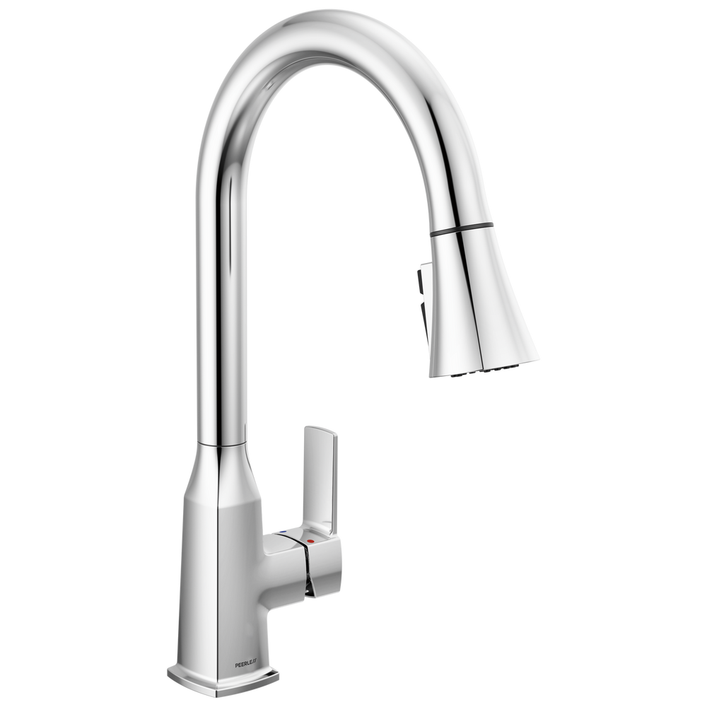 Peerless Ezra: Single-Handle Pull-down Kitchen Faucet - / Rectangle w/ Peerless Logo - PL6 /