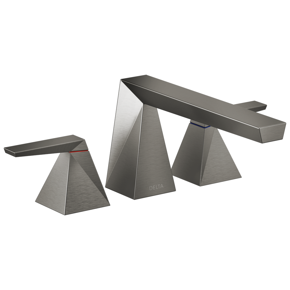 Delta Trillian: Two-Handle Roman Tub Trim - Lumicoat Black Stainless / Rectangle w/ Delta Logo - DL1