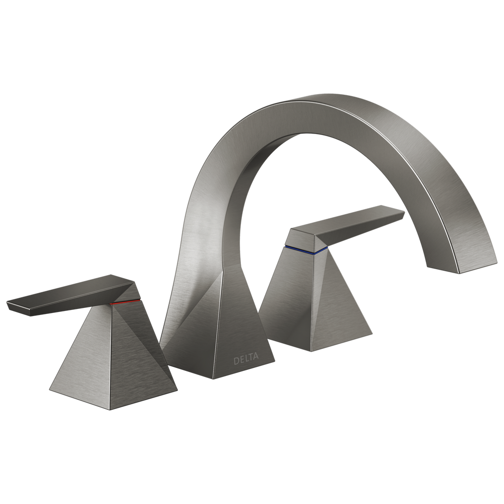 Delta Trillian: Two-Handle Roman Tub Trim - Lumicoat Black Stainless / Rectangle w/ Delta Logo - DL1