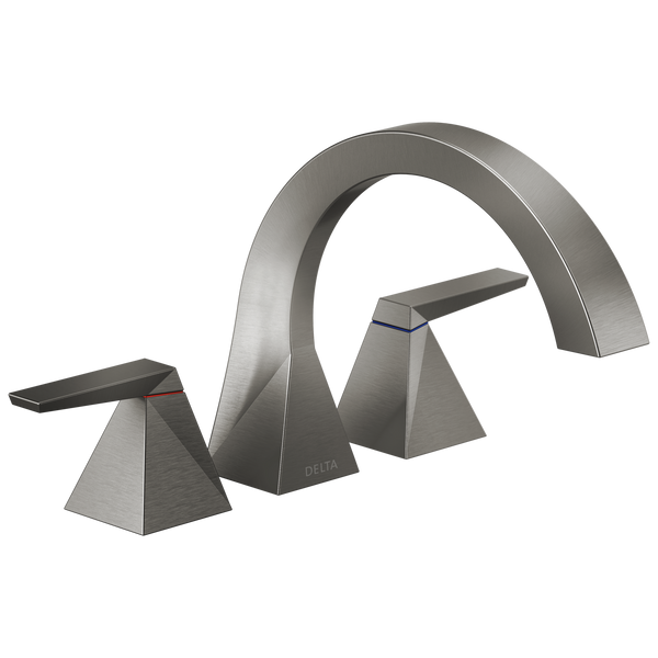Delta Trillian: Two-Handle Roman Tub Trim - Lumicoat Black Stainless / Rectangle w/ Delta Logo - DL1