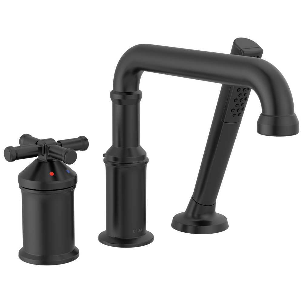 Delta Broderick: Three Hole Roman Tub Trim with Hand Shower - Less Handle - / Rectangle