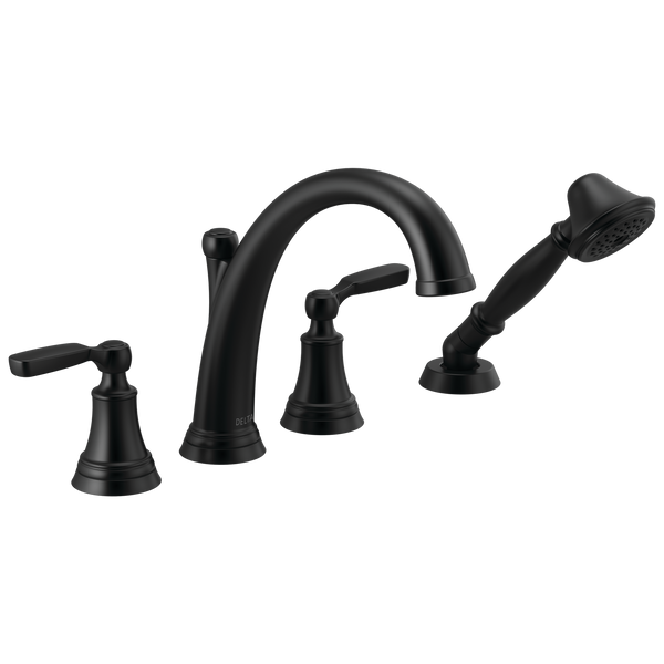 Delta Woodhurst: Roman Tub with Hand Shower Trim - / Rectangle w/ Delta Logo - DL15/D4 /