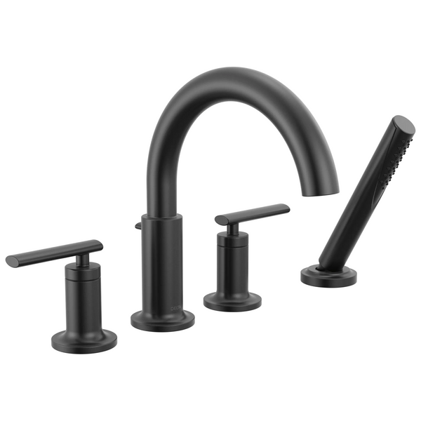 Delta Altado: Roman Tub Trim with Hand Shower - / Rectangle w/ Delta Logo - DL15/D4 / St